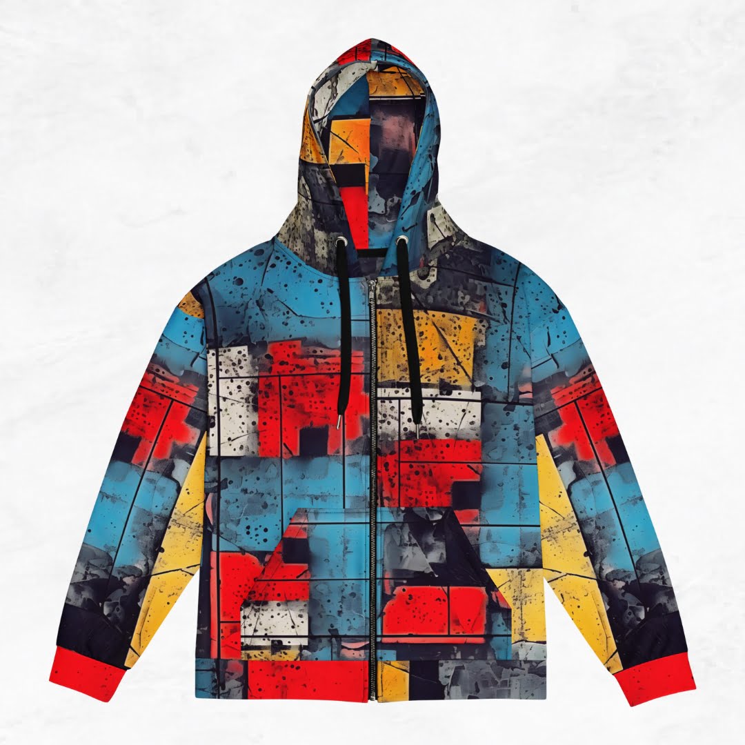 Koša un krāsaina unisex piegriezuma hūdijjaka. Rāvējslēdzējs, kabatas, kapuce. Izmēri no 2xs līdz 6xl. Izmantots 95% atkārtoti pārstrādāts poliesters.
